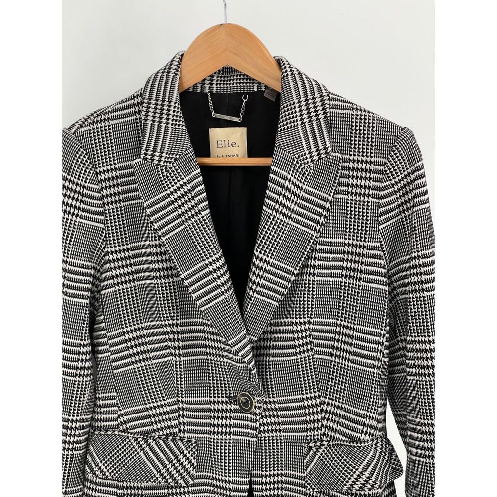 Elie Tahari Blazer Women's Size 6 Houndstooth Black White - Picture 2 of 14